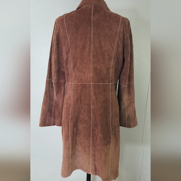Brown Suede Long Women's Coat - Picture 2 of 7